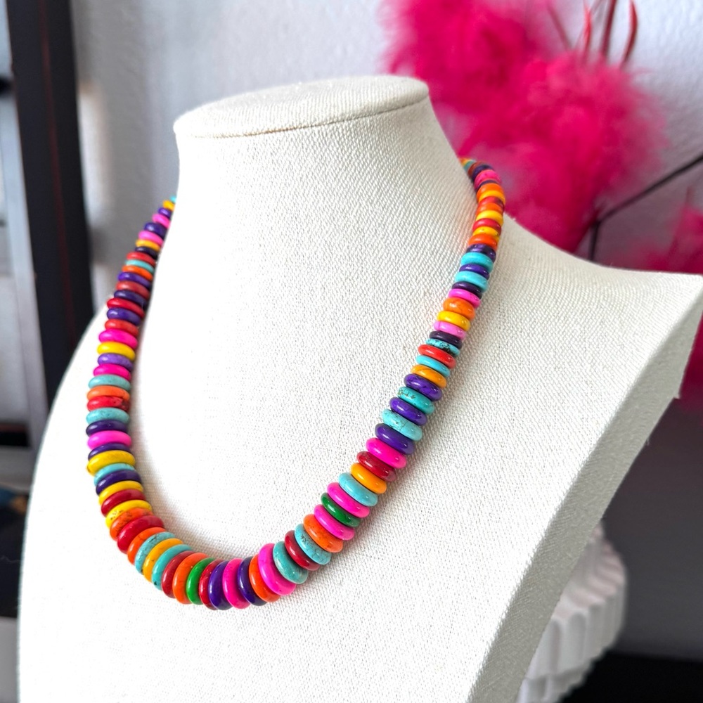 Multicolor Stone and Clay Beaded Necklace - Picture 2 of 7